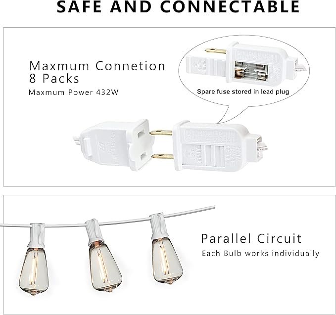 DAMAING Outdoor String Lights 200FT Waterproof,Patio String Lights for Outside with Shatterproof 104 Edison LED Bulbs,Vintage Dimmable Hanging Lights for Christmas,Wedding,2 Pack × 100FT White Cable