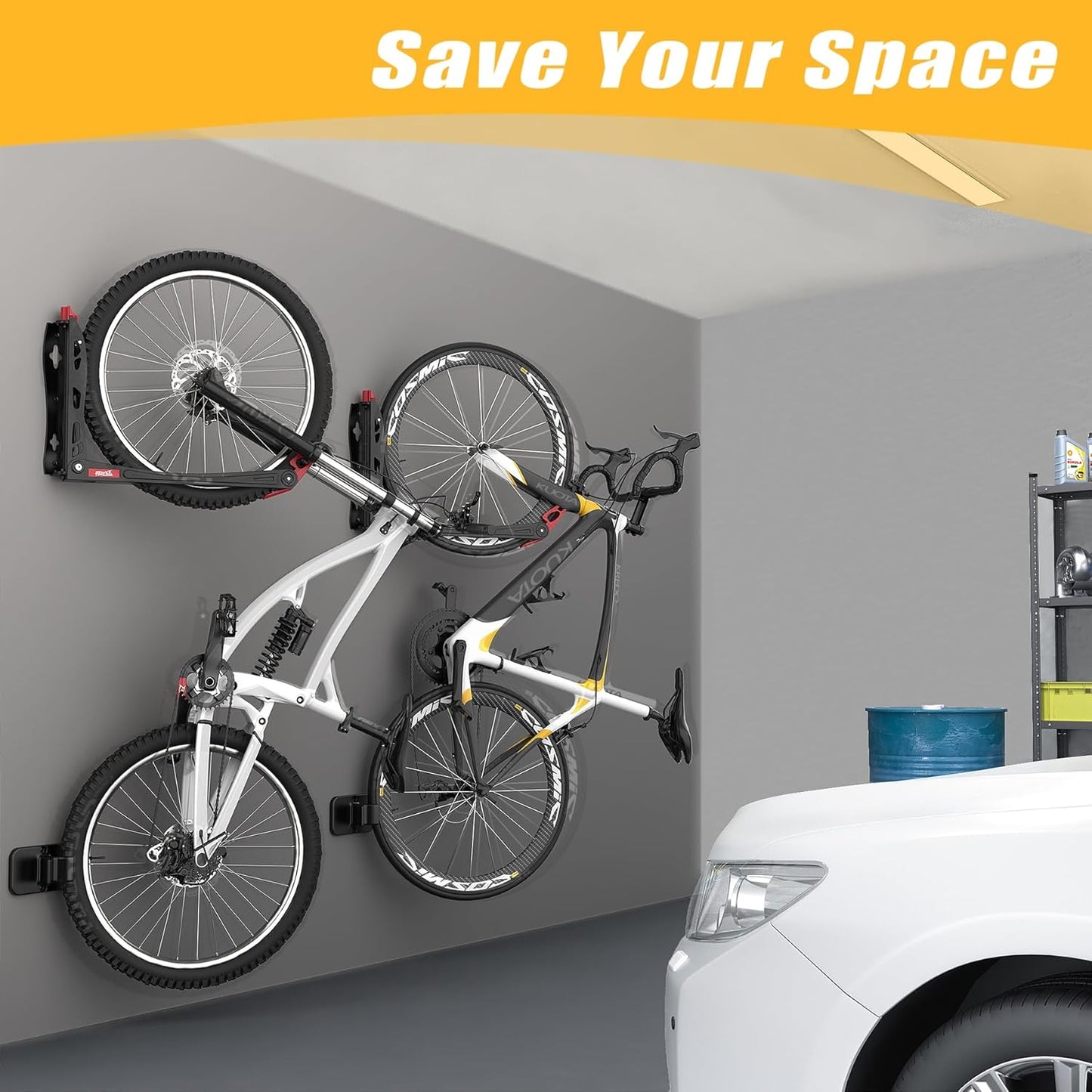 TORACK BIKEPAL No Lift Swivel Bike Rack, Space Saving Vertical Wall Mount Bike Holder for Garage Storage (1 Pack)