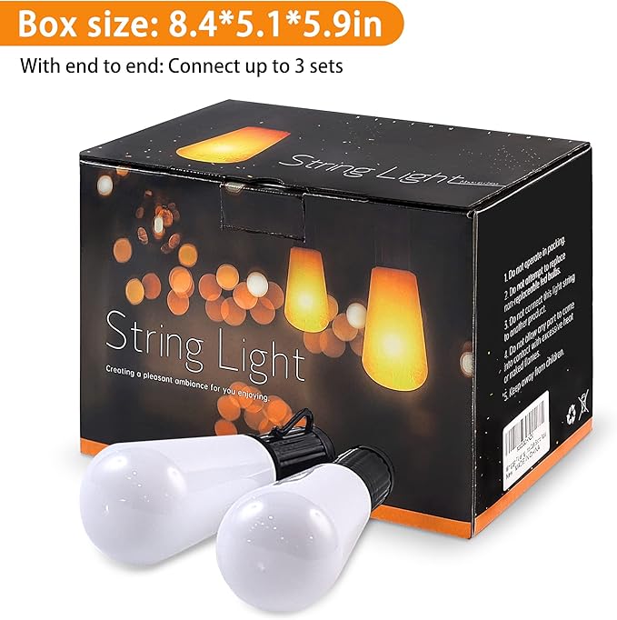 Flickering Flame String Lights - 22Ft 20LED for Outside, Plug-in Garden Decor - Halloween Christmas Indoor Outdoor, Connectable Backyard Decorative Cafe Bistro Patio