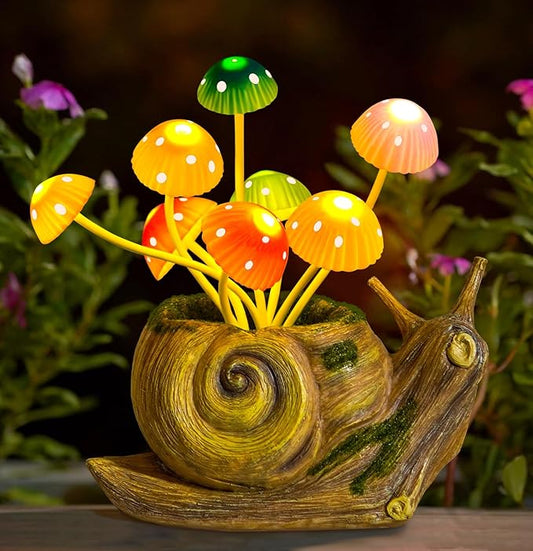 Solar Lights Outdoor Garden Statue,Cute Snails Figurines with Mushroom LED Solar Lights Fairy Garden Accessories,Birthday Gifts for Women Mom Gardening for Patio,Yard Art,Lawn Ornament,Porch,Backyard