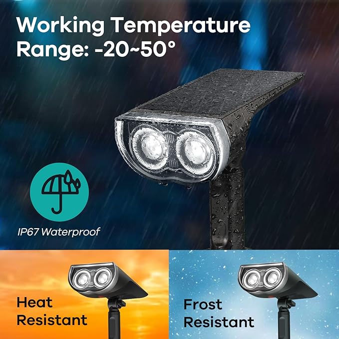 Consciot Solar Spotlights Outdoor, IP67 Waterproof 2-in-1 Solar Spot Lights Daylight, Durable Christmas Decorations Lights for Garden Yard Pathway Driveway Porch Walkway, Auto On/Off, 2 Pack