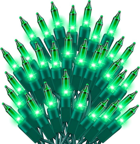 Ultra-Bright Connect End to End Green Christmas Mini Light 300L 63.8Ft(2Sets-Each 150L)UL Listed Incandescent Bulb String Light for Indoor Outdoor Holiday Garden Party Christmas Tree Decor