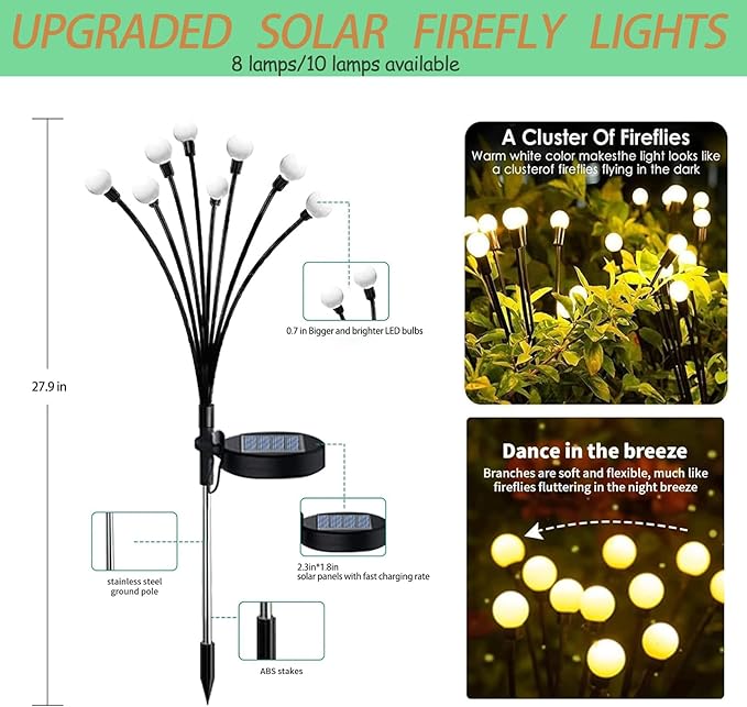 Solar Garden Lights - 6 Pack 60 LED, Waterproof Outdoor Decor for Yard, Patio & Garden (Warm White)