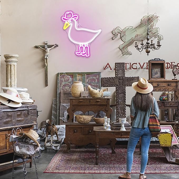 Cowboy Duck Neon Sign,Duck Neon Signs Cowgirl Boots Neon Signs for Wall Decor, USB Connectivity Pink LED Signs for Bedroom Living Room Kids Room Home Bar Birthday Party