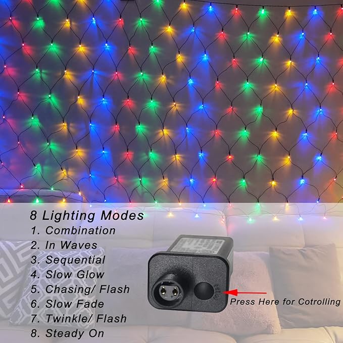 Colorful Christmas Net Lights Outdoor 8 Modes, 21ft x 5ft Waterproof Mesh Lights Giant 360 LED Net Lights Mulitcolored Fairy String Christmas Lights Connectable for Bushes Tree Garden Home Party