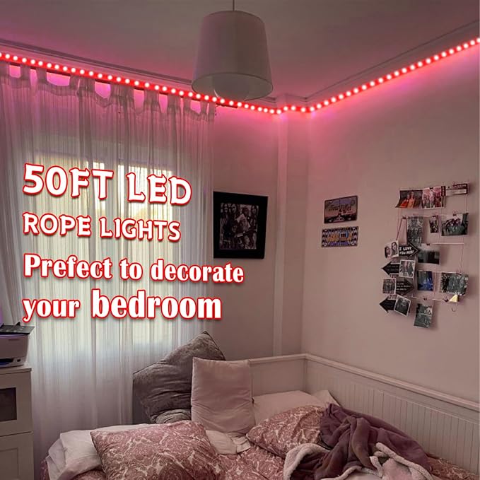 Red Rope Lights Outdoor, 50Ft 600 LED Valentine's Day String Light, Waterproof Tube Light Plug in 8 Modes Timer Memory, Halloween, Christmas Lights Outdoor Decorations for Tree Garden Party