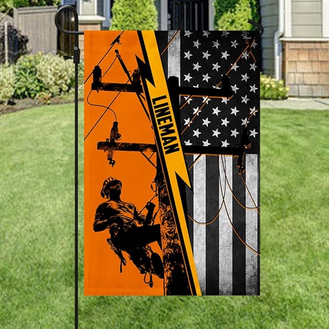American Flag-American Lineman Flag ANL265F, Garden Flag (11.5" x 17.5")-USA Flags Premium Polyester-Decorative Indoor Outdoor Flag