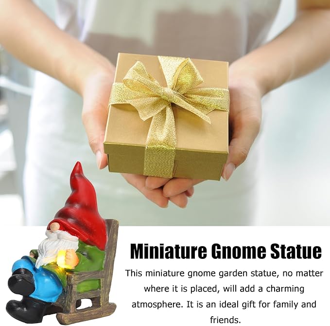 Garden Gnome Statue Solar Light Miniature Gnome Outdoor Decor Gnome Figurine for Outdoor Indoor Home Lawn Yard Balcony Porch Patio Housewarming Gift for Women Mom Grandma 3.54"x2.36"x4.72"