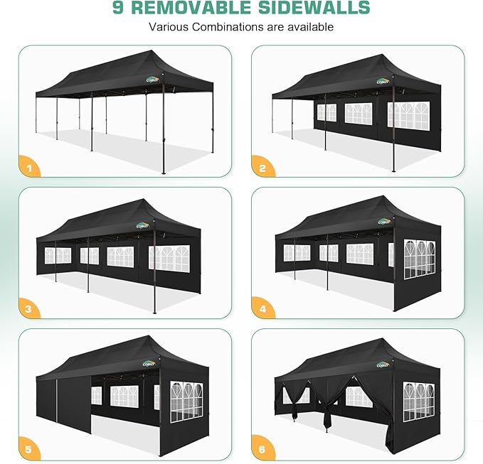 COBIZI 10x30 Pop Up Canopy Tent Heavy Duty with 8 Removable Sidewalls, Commercial Portable Tents for Parties Ez Up Canopy All-Weather Windproof & Waterproof and UPF 80+ Wedding Tent Sun Shelter