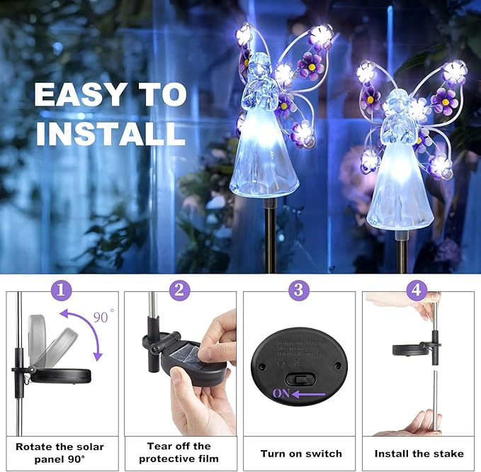 Solar Angels for Cemetery, Fairy Angel Solar Powered Fairy Waterproof Light, 2pcs LED Outdoor Decorative Light, Grave Decorations for Cemetery, Solar Lights for Outside Gardening Supplies