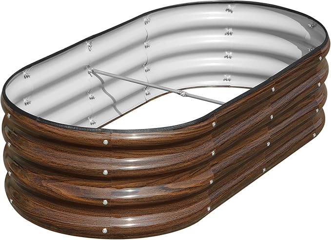 SnugNiture Galvanized Raised Garden Bed, 4x2x1ft Oval Metal Planter Box for Planting Outdoor Plants Vegetables
