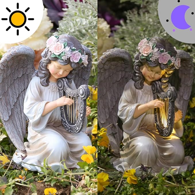 Solar Garden Statues Outdoor Angels Lights, Unique Housewarming Garden Gifts for Women Mom Wife Grandma and Sisters，Cute Angels Sculpture Decoration for Patio, Terrace, Balcony, Lawn