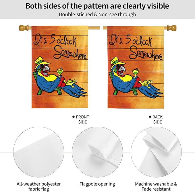 It's 5 O'Clock Somewhere Garden Flag 28x40 Inch Outdoor Decoration Banner Spring Summer Tropical Beach House Flags Yard Farmhouse Garden Deco Indoor Sign, Colour 1