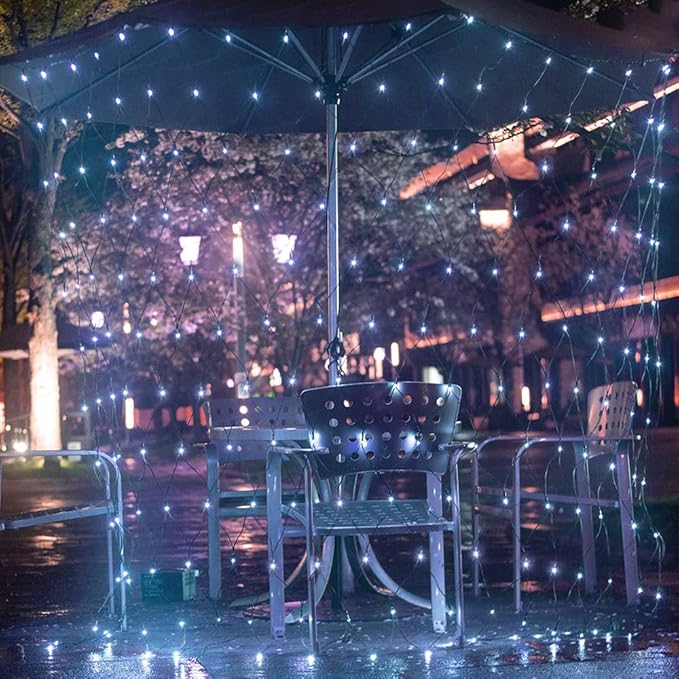 Pooqla Net Lights, 300LED Christmas Outdoor Mesh Light, 14.8x4.9 ft Fairy String Mesh Light 8 Modes Green Wire, Connectable Waterproof Decorative Light for Bushes Tree Garden Halloween, Cool White