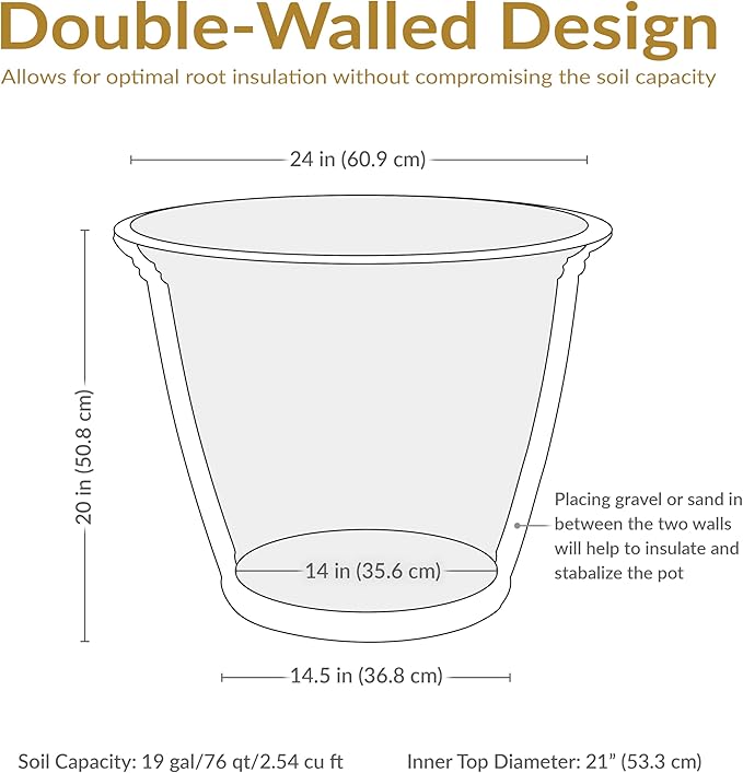 Sunnydaze 24-Inch Anjelica Large Plastic Pot for Plants - Outdoor Polyresin Round Planter with Drillable Drainage Holes - Slate