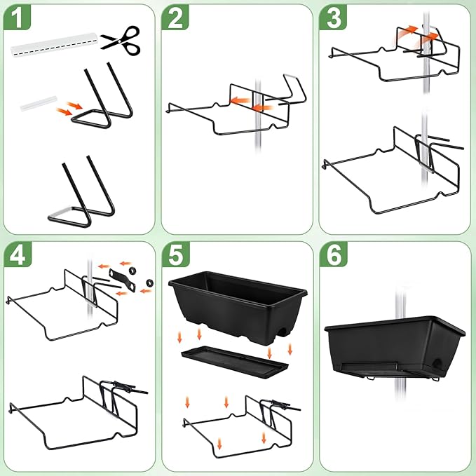 HAITRAL Hanging Planters for Outdoor Plants,Deck Railing Planter Boxes Countryside Style Window Boxes Planters, Balcony Flower Pots Plastic Railing Planter with Metal Brackets for Fence,Black 2 Pcs
