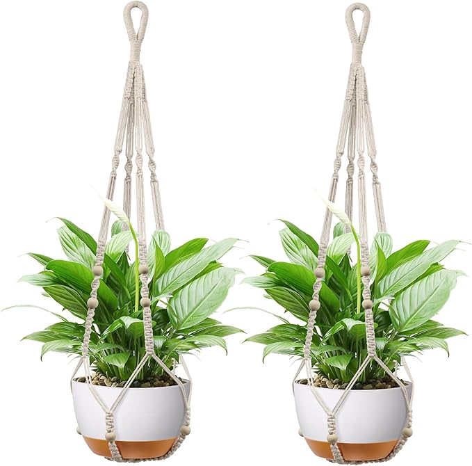 35 Inch Macrame Plant Hanger - Fits 4-13 Inch Pots, Supports Up to 22lbs, Sturdy Hanging Planter Holder for Indoor Outdoor, Boho Home Decor, 2 Pack, Ivory (POTS NOT Included)