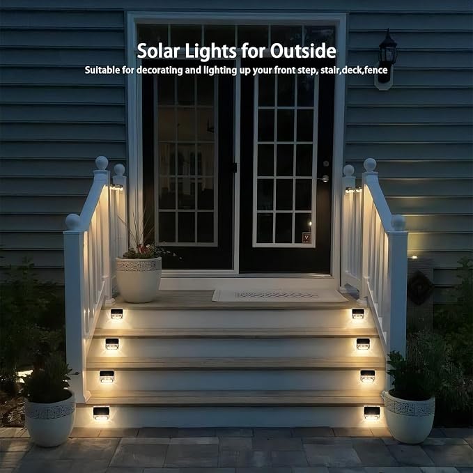 Solar Outdoor Lights, 16 Pack Solar Fence Lights, Deck Lights Waterproof Solar Powered Outside Lighting for Step Railing Wall Pool Stair Yard Garden Patio Pool Decorations (Warm White)