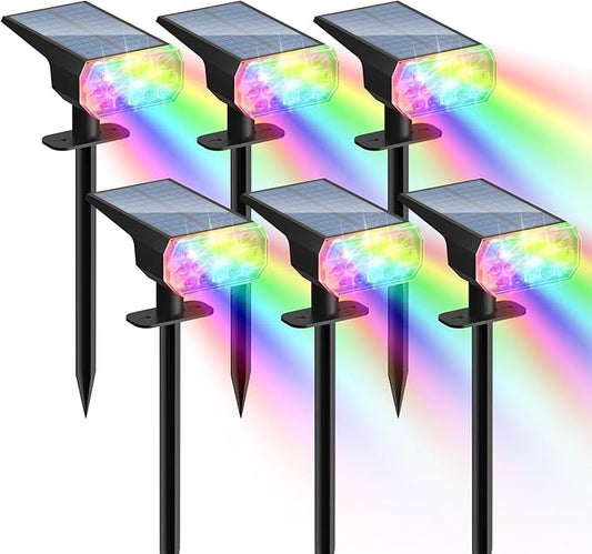 RGB Solar Lights for Outdoor: 7 Multicolor Solar Powered for Garden - Waterproof Led Spot Light Decorations for Yard - Dust to Dawn Uplighting Landscape Pathway Drive Patios 6PC
