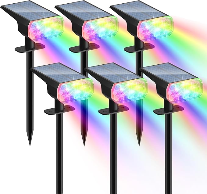 RGB Solar Lights for Outdoor: 7 Multicolor Solar Powered for Garden - Waterproof Led Spot Light Decorations for Yard - Dust to Dawn Uplighting Landscape Pathway Drive Patios 6PC