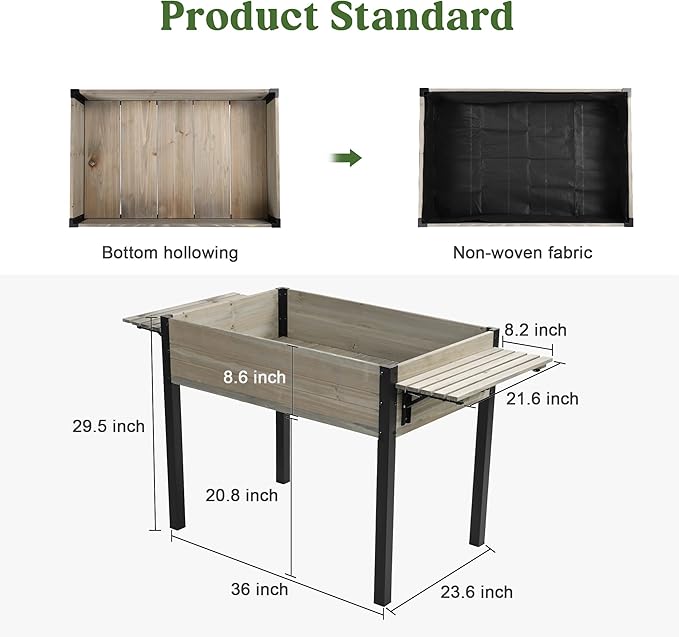 Raised Garden Bed, Metal Leg Wood Planter Boxes with Folding Storage Shelf,Elevated Planter Box for Growing Fresh Herbs, Vegetables, Flowers Great for Outdoor Patio, Deck, Balcony（Gray）