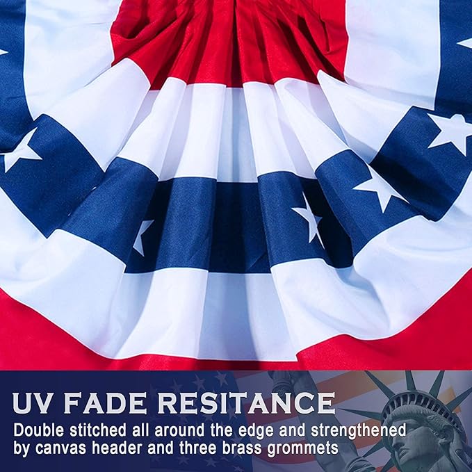 USA Pleated Fan Flag American US Bunting Flag Patriotic Half Fan Banner Flag with Canvas Header and Brass Grommets for 4th of July Memorial Day Indoor Outdoor Decoration (2, 3x6 Feet)