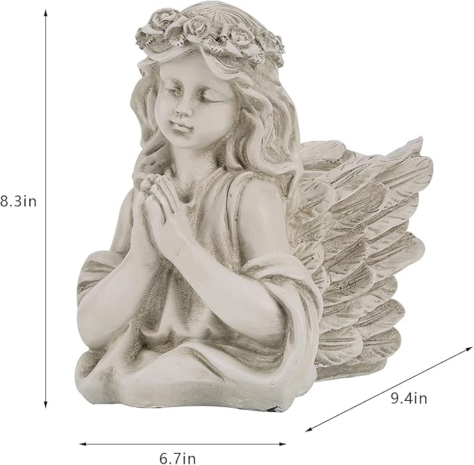 Praying Angel Bust Garden Statue Planters, Angel Wing Planters Pots Mini Vase for Patio, Lawn, Yard Art, Cemetery Grave Decoration, Resin Classical Antique, 8.26" H