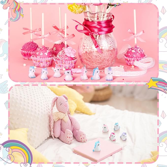 Barydat 60 Pcs Micro Unicorn Miniature Figurines Garden Moss Landscape Mini Resin Animals Unicorn Cake Topper DIY Terrarium Crafts Ornament Accessories for Home Dollhouse Decoration, 4 Colors