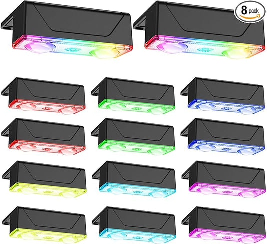 Derynome Solar Fence Lights Outdoor - Dusk to Dawn IP45 Waterproof Solar Garden Lights for Outside, Step, Backyard, Railing, Step, Patio & Wall (Color Change+7 Color, 12 Pack)