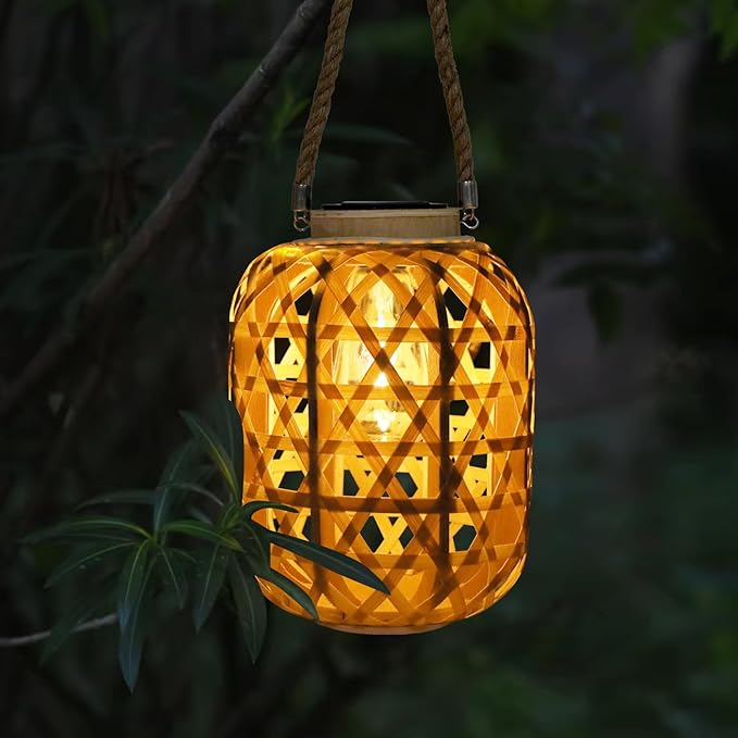 Rattan Solar Lanterns Outdoor,Hanging Solar Lights Waterproof,Boho Country Decor Solar Table Light Decoration for Garden,Yard,Patio,Porch,Trees,Lawn,Pathway