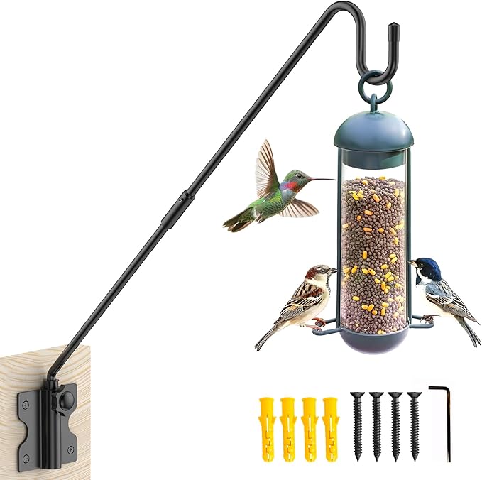 Wall Mount Heavy Duty Deck Hook-28 Inch Extended Reach Plant Hangers Outdoor -Bird Feeder Hanger for Deck Railing-Fence Plant Bracket Hooks for Hanging Hummingbird Feeders,Lanterns, More