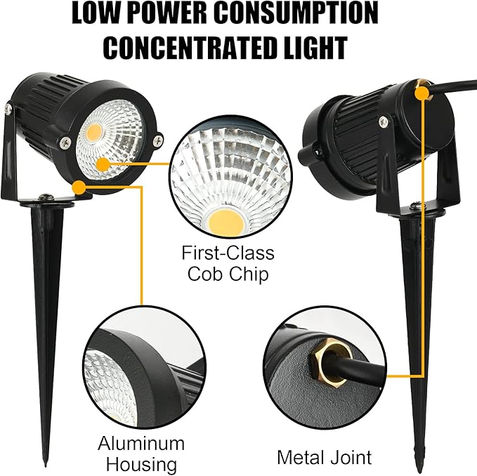 LED Landscape Spotlights Low Voltage 5W 12V 24V Garden Pathway Lights Waterproof IP66 Warm White Walls Trees Flags Outdoor Landscape Lights with Stakes