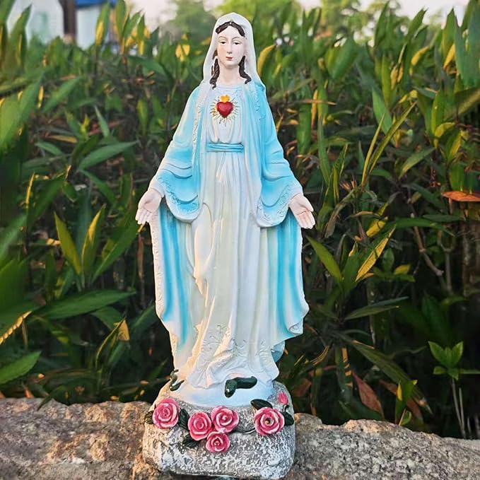 Solar Outdoor Garden Lights Religious Series-Virgin Mary Statue,Blessed Virgin Mary Mother Figure with Solar Flower Ligths,Home/Garden Decor, Religious Gift to Women/Mom(11.81" H)