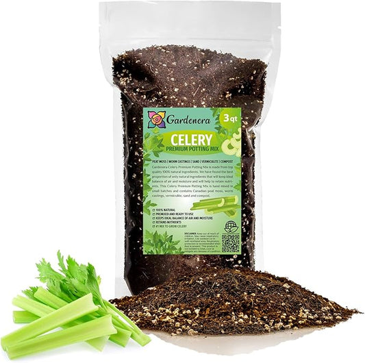 Premium Celery Potting Soil Mix - Optimal Nutrient-Rich Blend for Thriving and Crisp Celery Plants - 3 Quart