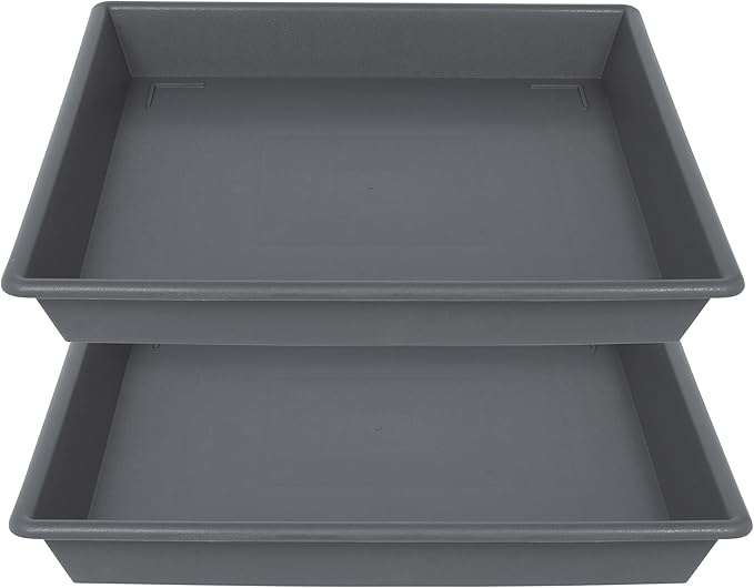 Square Plant Saucer 14 Inch 2 Pack，Plant Stand Plant Trays for Pots Heavy Duty Gray Plastic Plant Saucers for Indoors Outdoors, Flower Pot No Holes Plant Lover Gardening Gifts