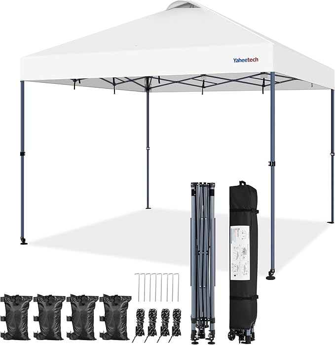 Yaheetech 12x12 Pop-up Canopy Tent w/ 2 Integrated Wheels for Mobility, Waterpoof & Heavy Duty, Instant Sun Shelter with Carry Bag, Weight Bags for Outdoor Camping Beach Patio Parties, White