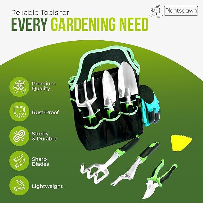23-Piece Gardening Tools Set with Bag – Heavy-Duty Rust-Proof Hand Tools with Plastic Handles Includes 15 Plant Tags – Ideal Gift for Women, Men, Mom, Dad & Gardeners
