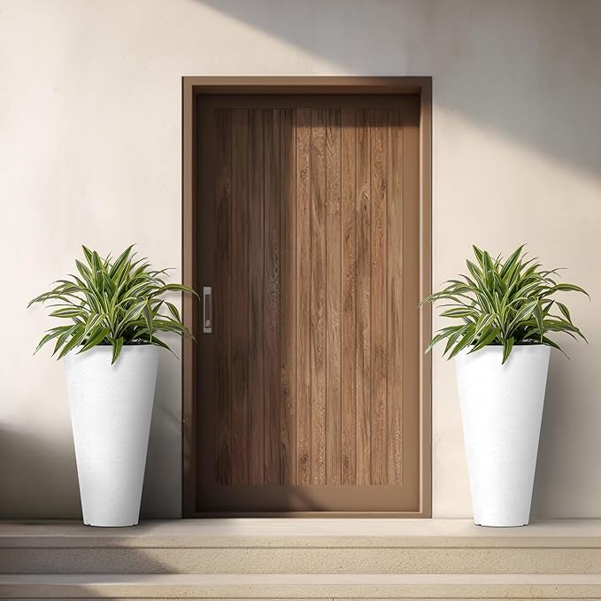 Kante Tall Round Planter Set of 2, 23 Inch Tall Decorative Planter Pots for Outdoor Indoor Garden Patio Front Porch (White)