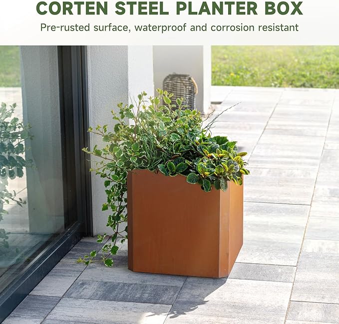 Corten Steel Planter Box-20"x20"x20"-Large Square Planter Matel -Outdoor Indoor- Heavy Duty Rustic Tall Planter Flower Pot Commercial Residential for Patio Porch Deck Home Backyard