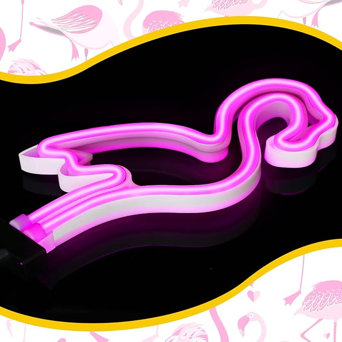 Hortsun Flamingo Solar Lights Outdoor Neon Light Yard Pink Flamingo Waterproof Decorations for Garden Patio Yard Pathway Decoration(4 Pack)