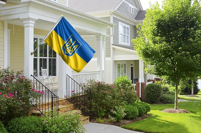 Ukraine Trident Flag 2x3FT Ukrainian Coat of Arms National Polyester Banner With 2 Grommets Fade Resistant Vivid Color For Patriotic Festival Events Party Decoration