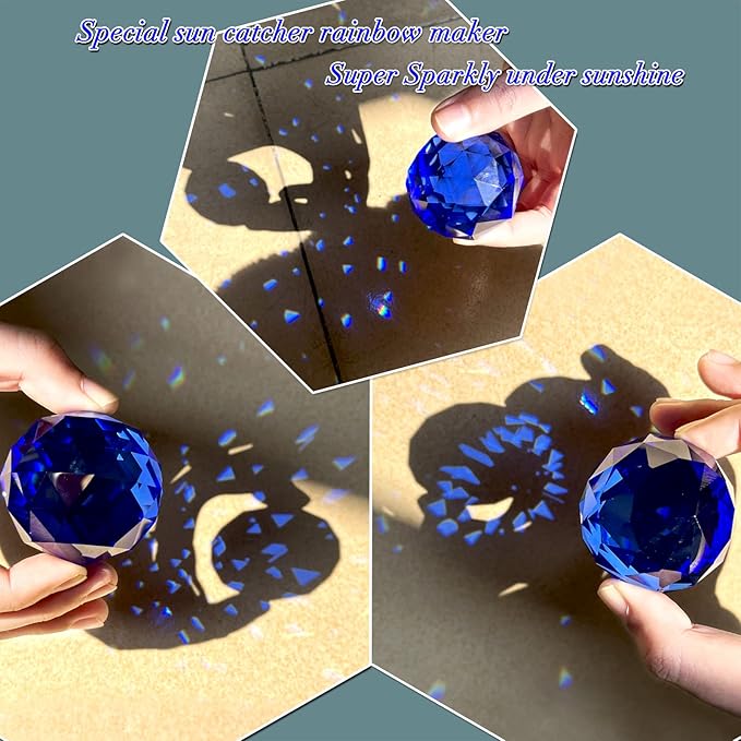 Gazing Ball Spiral Tail Wind Spinner with Sea Blue Crystal Orb, Wind Spinners Stabilizer with Hanging Swivel Hook, Sun Catcher Rainbow Maker Indoor & Outdoor Decoration Garden Gift 13" Height
