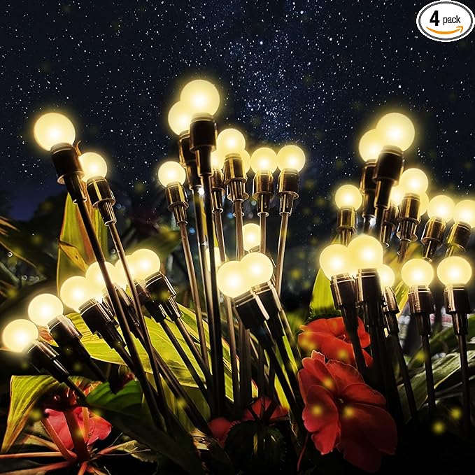 Solar Lights for Outside,4Pack 10Led Swaying Solar Garden Lights, Firefly Lights with Highly Flexible Copper Wires, Sway by Wind, Solar Lights Outdoor Waterproof with 2modes for Yard Patio Path Lawn