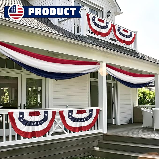 2x4 Ft American Pleated Fan Flag USA Bunting 4th of July Flags Decor Outside Porch Garden Banner Embroidered Patriotic Stars & Sewn Stripes Canvas Header Brass Grommets