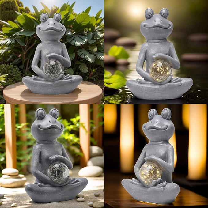 Solar Frog Garden Statues Meditating Yoga Frog Statue Housewarming Gifts for Women/Mom Zen Garden Frog Figurines for Lawn Patio Yard Porch Garden Decor Frog Decorations Gift Ideas