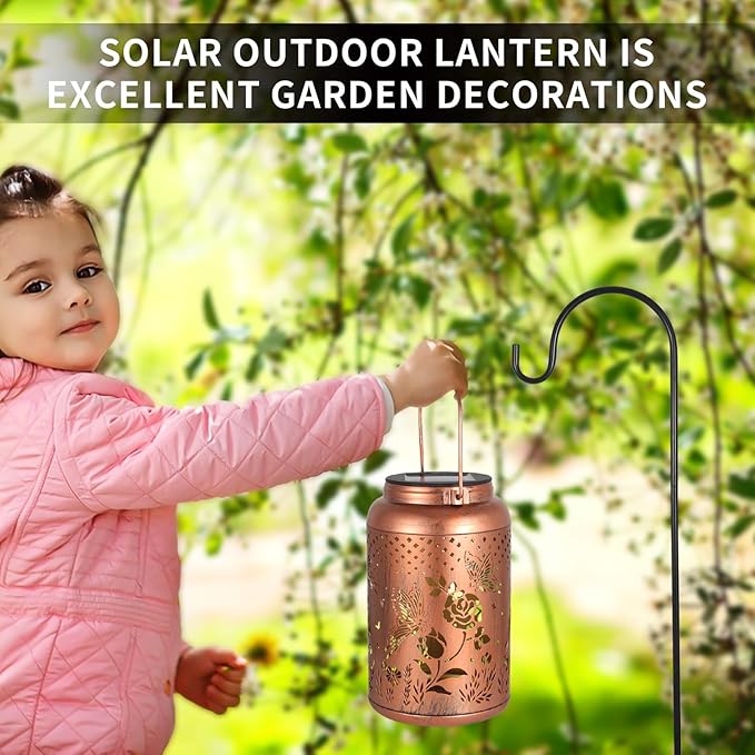 Rose Butterfly Decoration Solar Lanterns Outdoor Waterproof Garden Decor Gifts for Women Mon Grandma Metal Hanging Solar Lights for Outside LED Lanterns for Yard, Patio