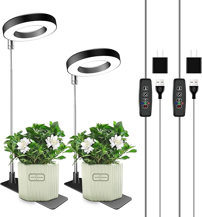 Grow Lights for Indoor Plants, 48 LEDs Full Spectrum Plant Light for Indoor Plants, Height Adjustable Growing Lamp with Base, 3 Optional Spectrums, Auto Timer 3/9/12Hrs, 10 Brightness,2 Pack