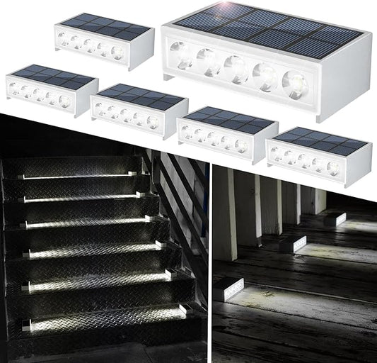 T-SUN Solar Step Light Outdoor, 6 Pack Solar Stair Lights, 6000K Step Lights Outdoor Solar Powered Waterproof LED Outdoor Solar Lights for Steps Deck Court Garden Balcony Patio Stair Porch
