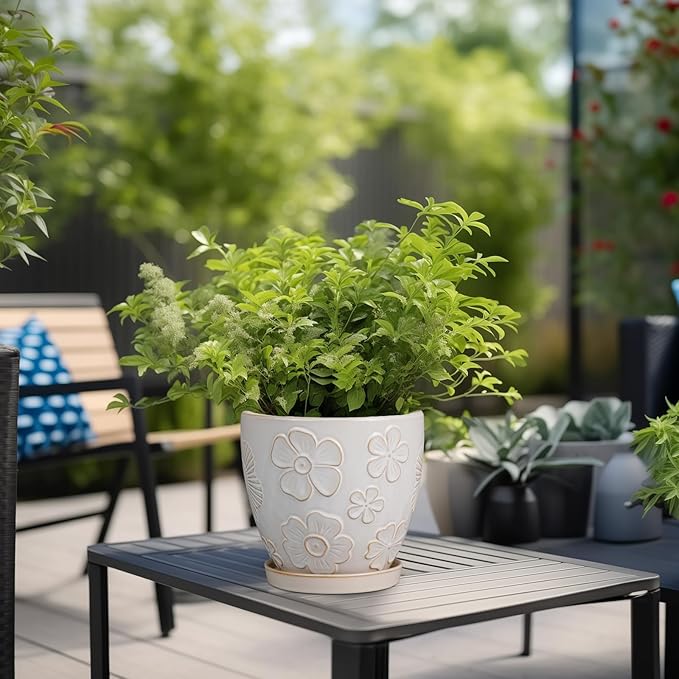 6.9 Inch Plant Pot with Drainage Hole and Saucer Ceramic Planter for Indoor Plant Flower Pot for Orchid Succulents Plants White