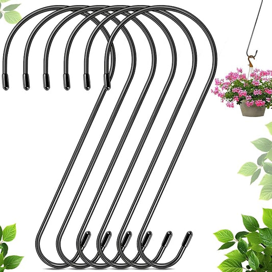6 Pack 12 Inch Extra Large S Hooks for Hanging Plants, Rust-Proof Heavy Duty Tree Branch Hooks Plant Hooks Outdoor for Hanging Bird Feeder,Patio,Indoor Uses